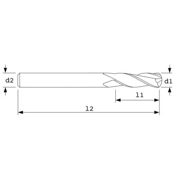 End Mill, Stub Ball, 38Hlx, 2FL, 1/8"D, Unctd, AC DRILLS, Mfr# S20240B