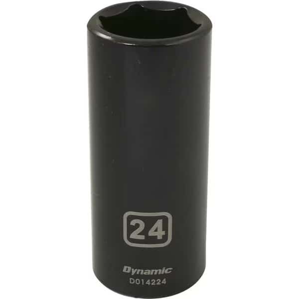 1/2" Drive Deep Socket, Black Phosphate, Tools 1/2" Drive 6 Point Metric, 24mm Deep Length
