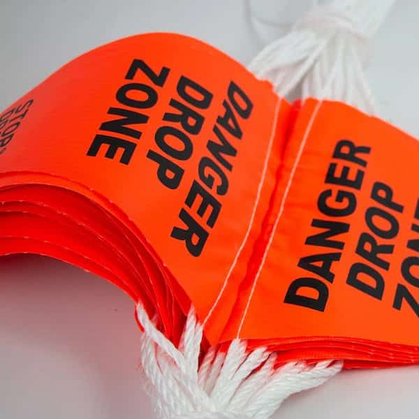 in.DANGER DROP ZONEin. Bunting Safety Flags on Rope, Orange