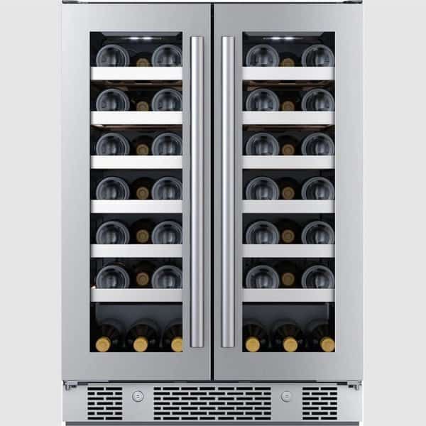 24 Inch Wide 42 Bottle Capacity French Door Wine Cooler with LED Lighting