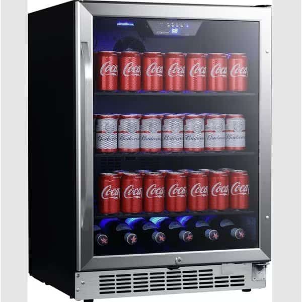 24 Inch Wide 142 Can BuiltIn Beverage Cooler with Tinted Door and LED Lighting