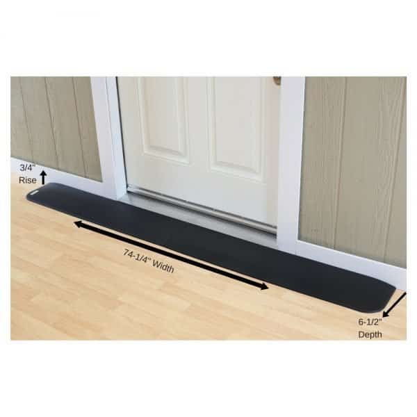 ADA Compliant Rubber Threshold Ramp: 3/4" Rise x 74-1/4" Wide x 6-1/2" Depth - 2 pc assembly