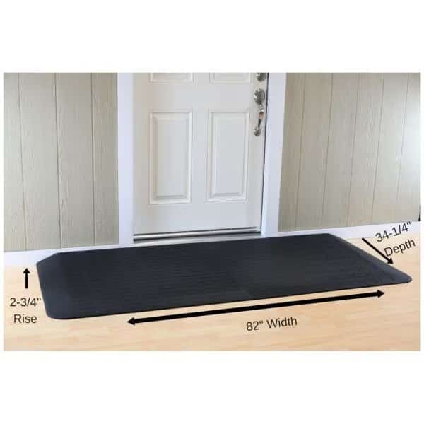 ADA Compliant Rubber Threshold Ramp: 2-3/4" Rise x 82" Wide x 34-1/4" Depth - 2 pc assembly