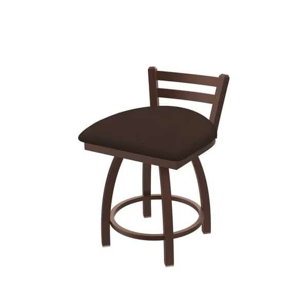 18" Low Back Swivel Vanity Stool, Bronze Finish, Rein Coffee Seat