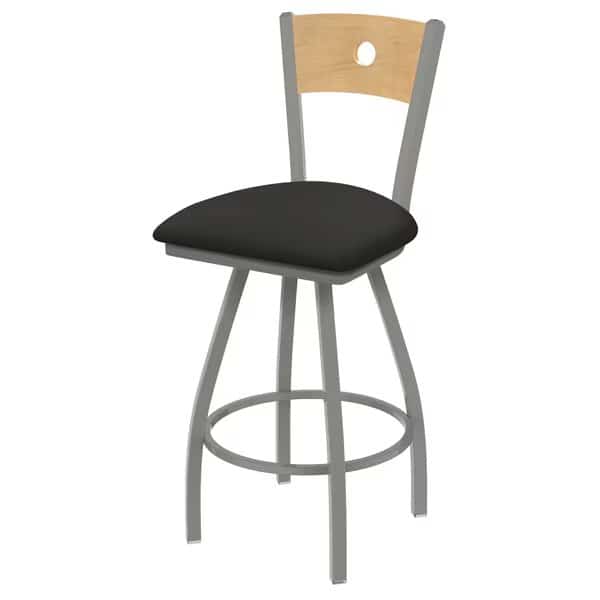 30" Swivel Counter Stool, SS Finish, Nat Back, Canter Iron Seat