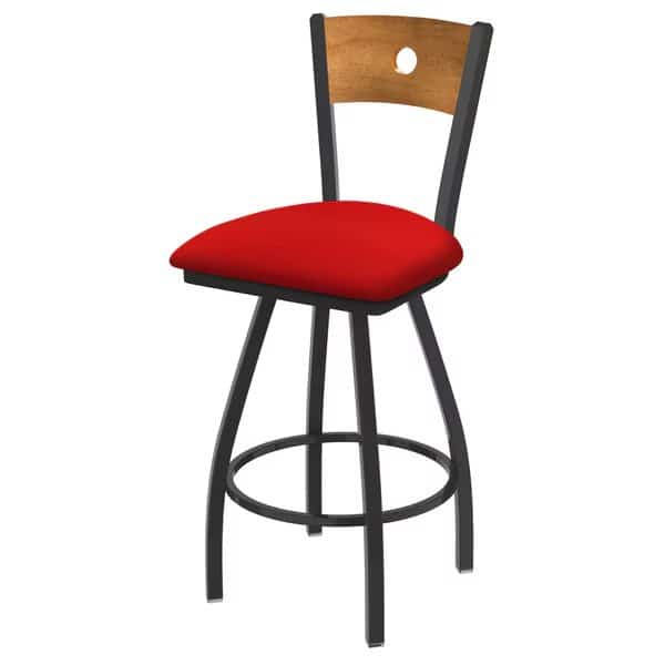 36" Swivel Counter Stool, Pewter Finish, Med Back, Canter Red Seat