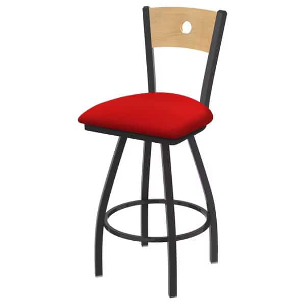 36" Swivel Counter Stool, Bronze Finish, Nat Back, Canter Red Seat