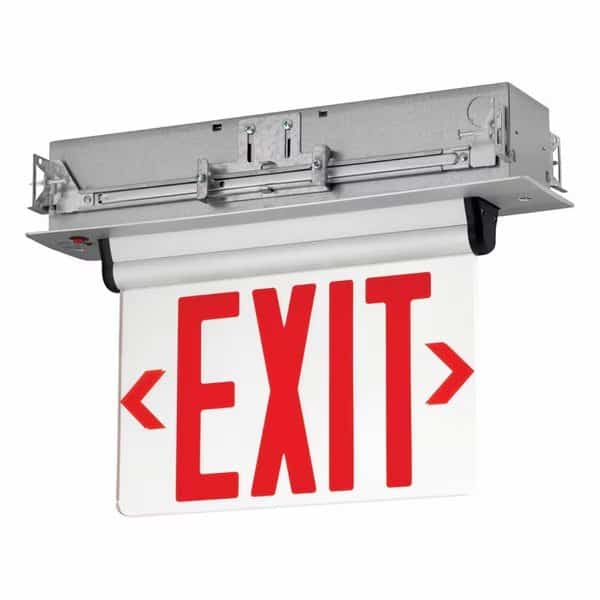 Edge-Lit LED Emergency Exit, Recessed Mt, Double Face, Red