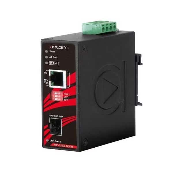 Compact Industrial Gigabit IEEE 802.3bt Ethernet-to-Fiber Media Converter
