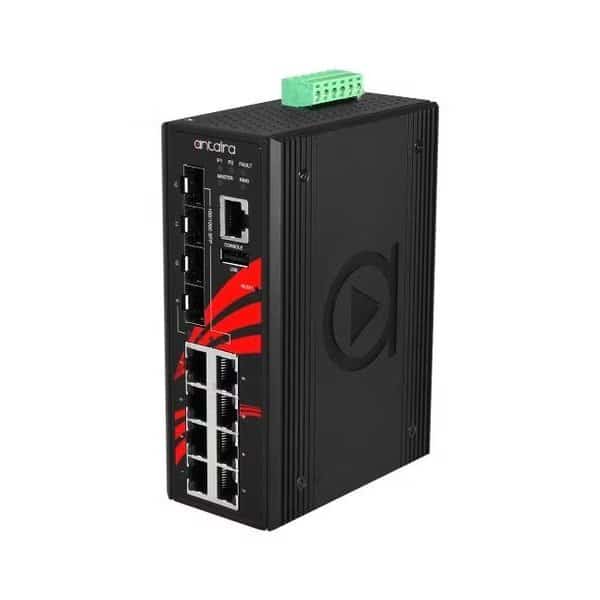 12-Port Industrial Gigabit Light Layer 3 Managed Ethernet Switch, w/8-10/100/1000Tx + 4-100/1000 SFP
