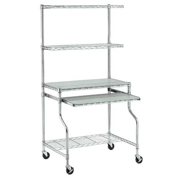 Mobile Chrome Wire Shelf Computer Workstation, 31-1/2W x 24D x 63H