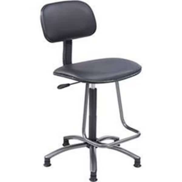 Production Stool, Vinyl Upholstered, Black