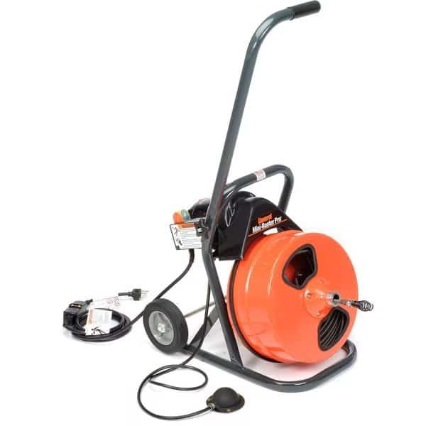 Mini-Rooter Pro Drain/Sewer Cleaning Machine W/ 75' x 3/8Cable & 4 Pc Cutter Set,