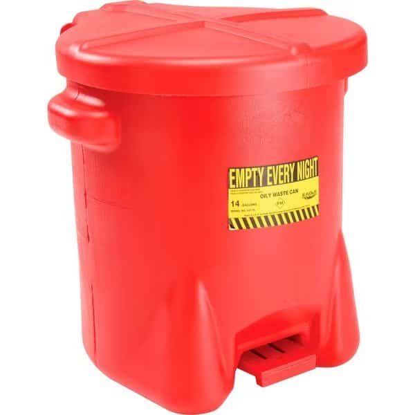 Eagle Poly Waste Can, 14 Gallon, Red with Foot Lever, Eagle Mfg, Mfr#: 937FL