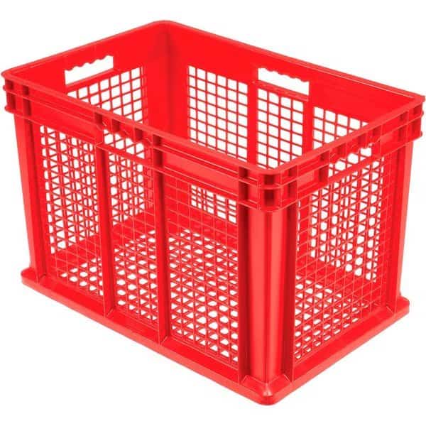 Straight Wall Storage Container, 23-3/4 in L, 15-3/4 in W, 16-1/8 in H, Red, Plastic
