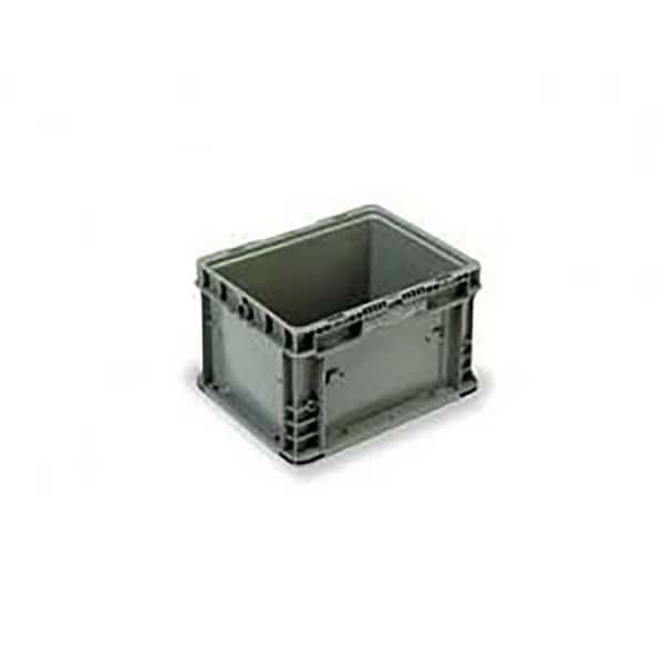 Solid Straight Wall Storage Container, 12 in L x 15 in W, Gray, Polyethylene