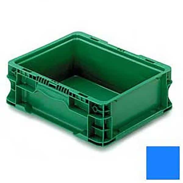 Straight Wall Storage Container, 12 in L, 15 in W, 5 in H, Blue, Polyethylene