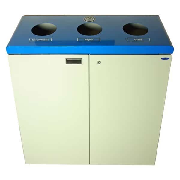 Free Standing 3 Stream Recycling Station, Blue and Gray
