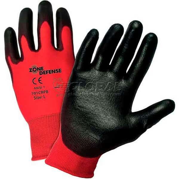Coated Gloves, Nylon, Polyurethane, Black, XL