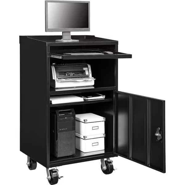 Mobile Computer Cabinet, Black, 27W x 24D x 49-1/4H