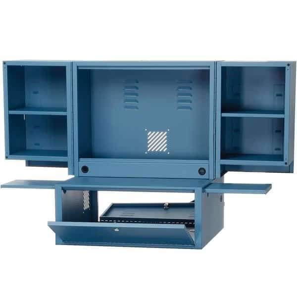 Counter Top Fold-Out Computer Security Cabinet, 24-1/2W x 22-1/2D x 29-3/4H, Blue