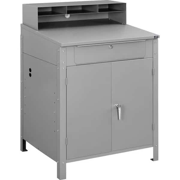Shop Desk w Pigeonhole Compartments and Lower Cabinet, 34-1/2W x 30D x 51-1/2H - Gray
