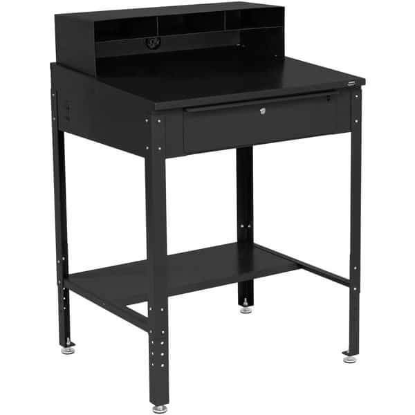 Sloped Surface Shop Desk with Pigeonhole Compartment Riser, 34-1/2W x 30D x 38H, Black