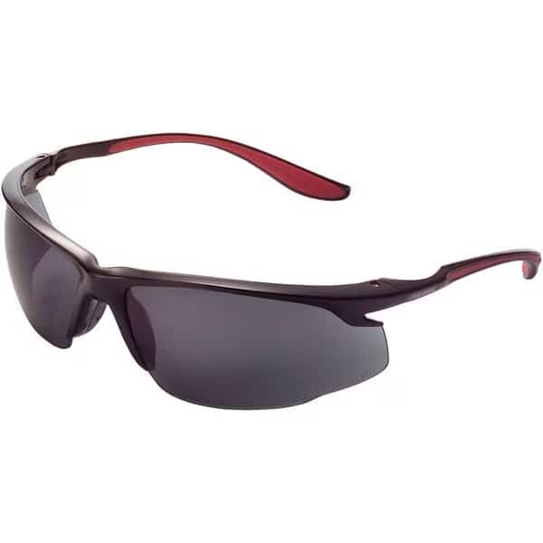 Sport Half Frame Safety Glasses, Anti-Fog, Smoke Lens, Red Frame