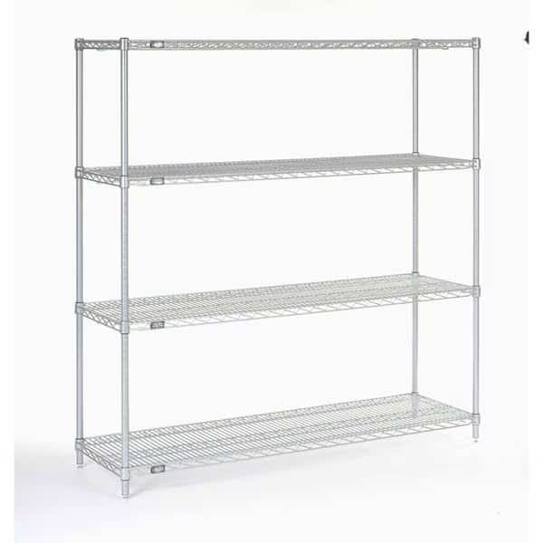 5 Tier Silver Epoxy Wire Shelving Starter Unit, 54W x 21D x 63H