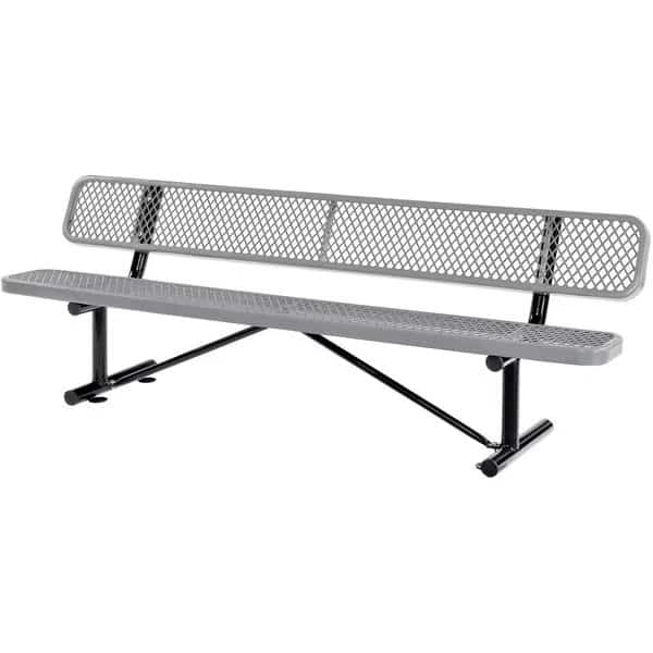 96L Expanded Metal Mesh Bench w/Back Rest, Gray
