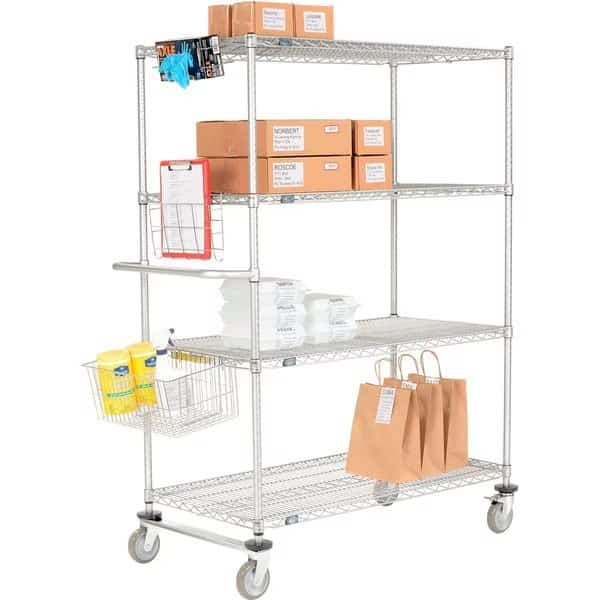 Chrome Curbside Wire Truck w/4 Shelves & Polyurethane Casters, 30L x 24W x 69H