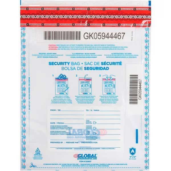 FraudStopper Tamper Evident Deposit Bag, 9W x 12H, Clear, 100PK