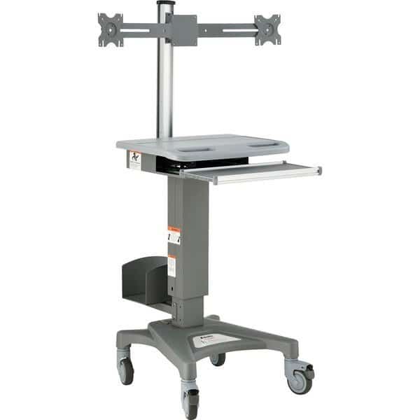 Mobile Sit-Stand Computer Workstation With Dual Monitor Mount, Gray