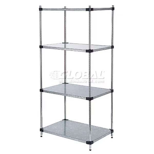 Galvanized Steel, 4 Tier, Solid Shelving Starter Unit, 42Wx24Dx74H