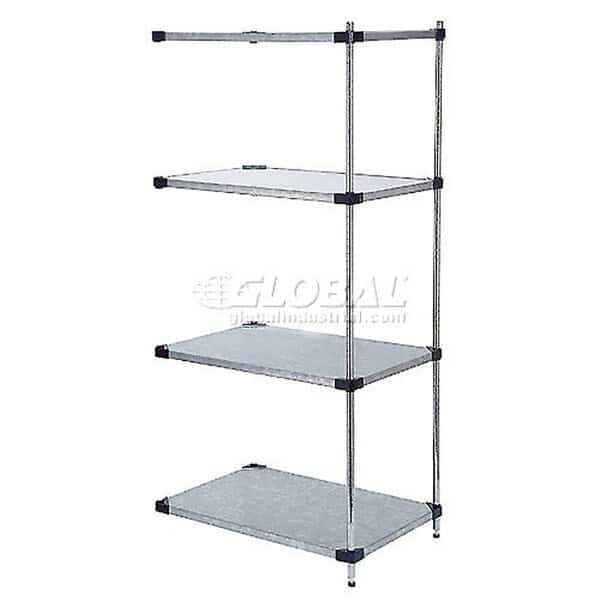 Galvanized Steel, 4 Tier, Solid Shelving Add-On Unit, 54Wx24Dx54H