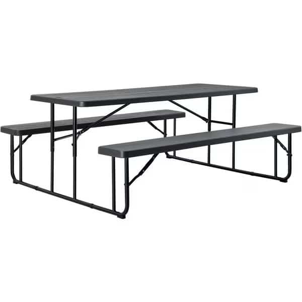 Rectangle Folding Picnic Table, Gray, Plastic, 6 ft L, 29 in H Overall