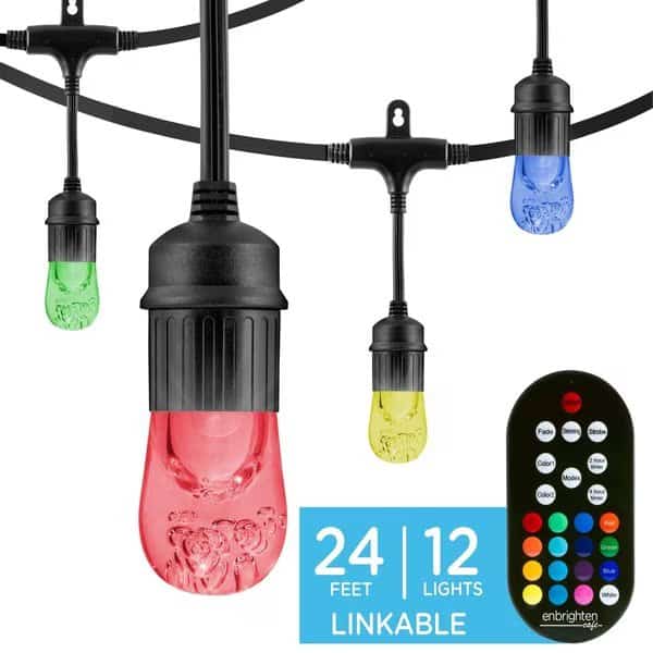 Enbrighten Seasons Classic LED Cafe Lights, 24ft, 12 Acrylic Bulbs
