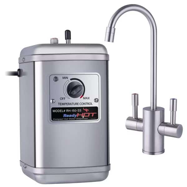 Compact Hot and Cold Water Dispenser with Brushed Nickel Faucet