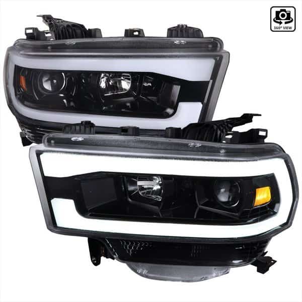 2500 PROJECTOR HEADLIGHTS GLOSSY BLACK HOUSING WITH CLEAR LENS, 2PK
