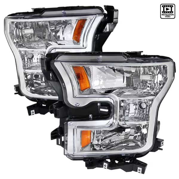 15-Up Ford F150 Crystal Housing Headlights Chrome