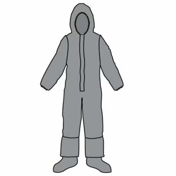Disposable Coveralls, Hooded, 4XL, Zipper/Double Storm Flap, Elastic Cuff, Attached Boots Ankle