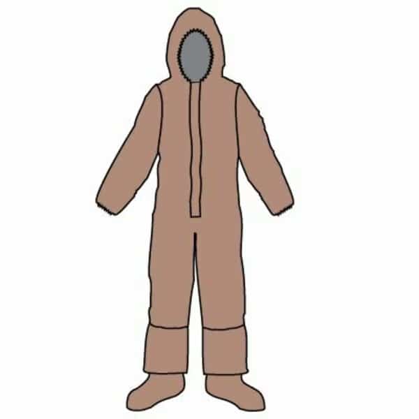 Disposable Coveralls, Hooded, 4XL, Zipper/Double Storm Flap, Elastic Cuff, Attached Boots Ankle