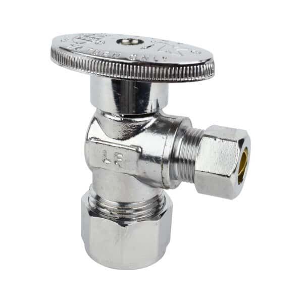 Quarter Turn No Crimp PEX Angle Valve, 1/2" Comp PEX x 3/8" O.D.
