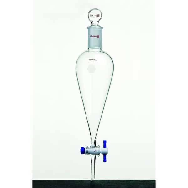 FUNNEL, SEPARATORY, 1000mL, #27, 4mm PTFE STOPCOCK, GLASS STOPPER.