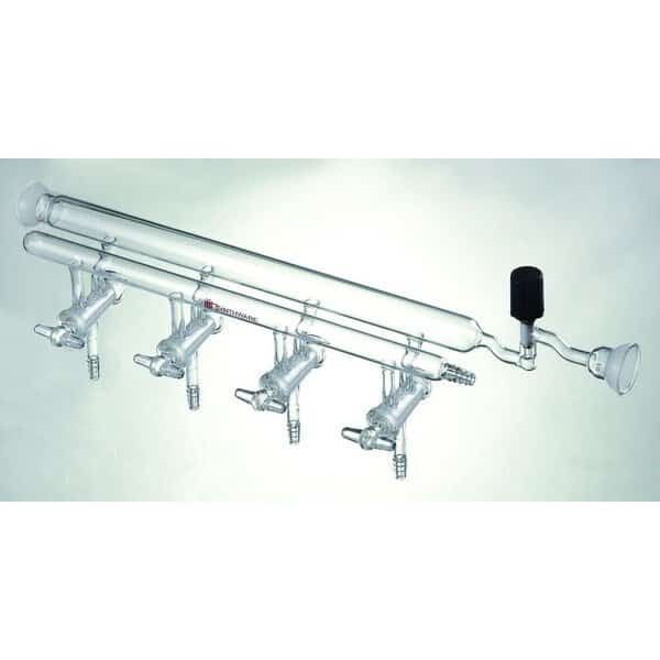 MANIFOLD, DOUBLE, HIGH VACUUM VALVE AND 35/20 SPHERICAL JOINT.