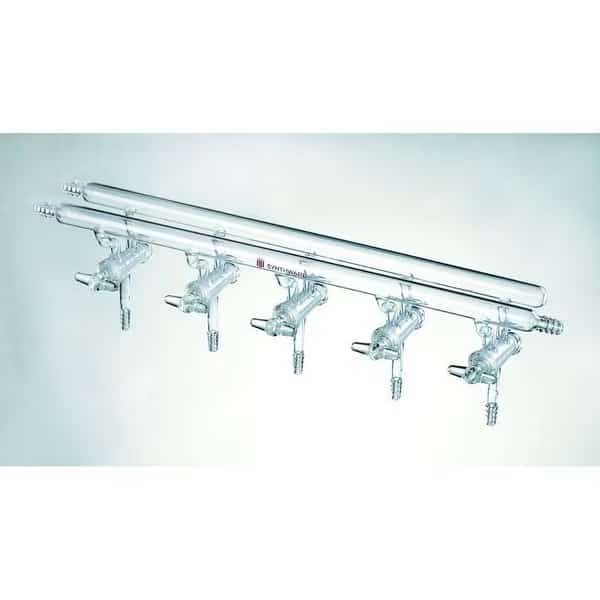 MANIFOLD, VACUUM/INERT GAS, ALL GLASS, 5 PORT, 450mm, 3 HOSE, Synthware, Mfr#: M421005