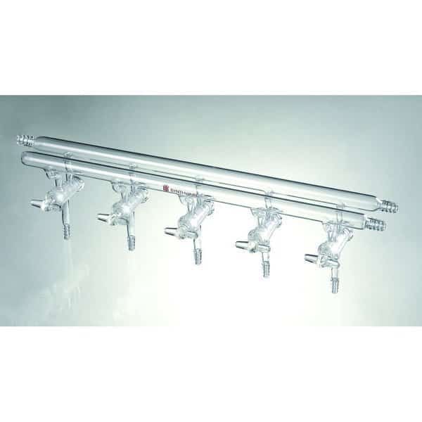 MANIFOLD, VACUUM/INERT GAS, ALL GLASS, 4 PORT, 375mm, 3 HOSE