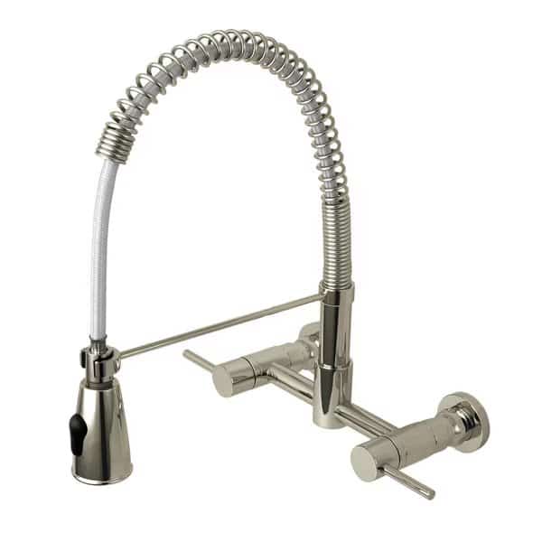 2-Handle Wall Mount Pull-Down Kitchen Faucet, Brushed Nickel