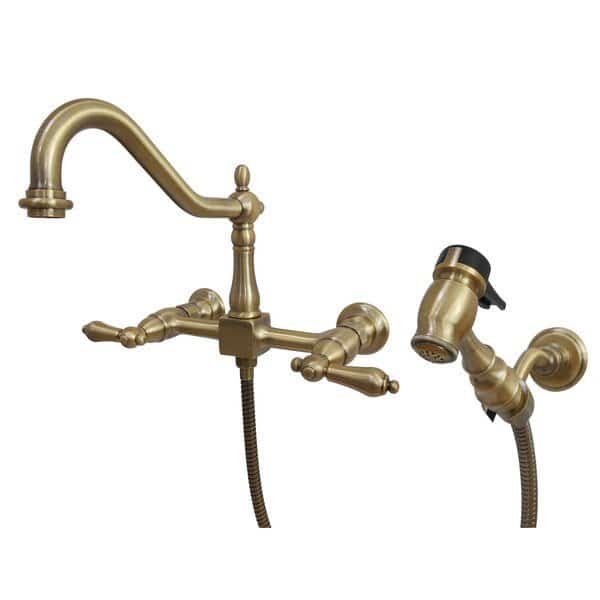 KS1243ALBS 2-Handle 8" Wall Mount Kitchen Faucet with Brass Sprayer