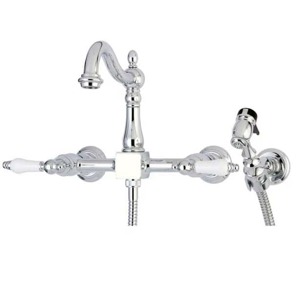KS1261PLBS 8" Centerset Wall Mount Kitchen Faucet with Brass Sprayer